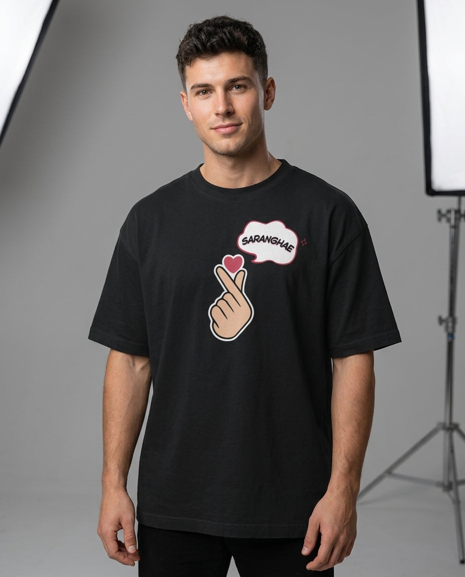 Saranghae Black Oversized Fit Unisex T-Shirt