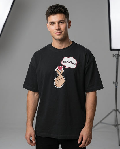 Saranghae Black Oversized Fit Unisex T-Shirt