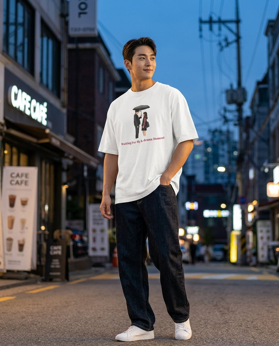 Waiting for my K-Drama Moment White Oversized Fit Unisex T-Shirt