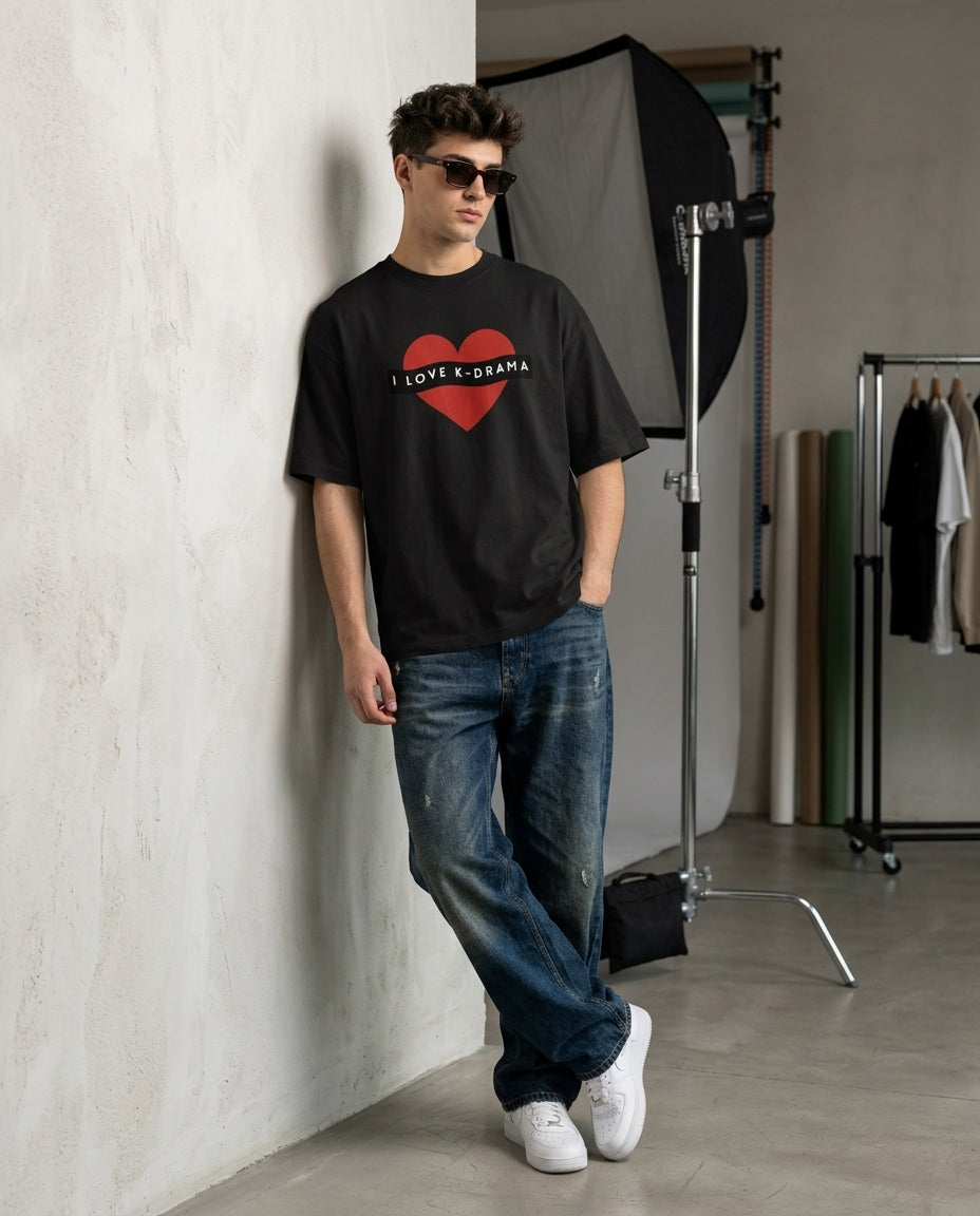 I Love K-drama Black Oversized Fit Unisex T-Shirt