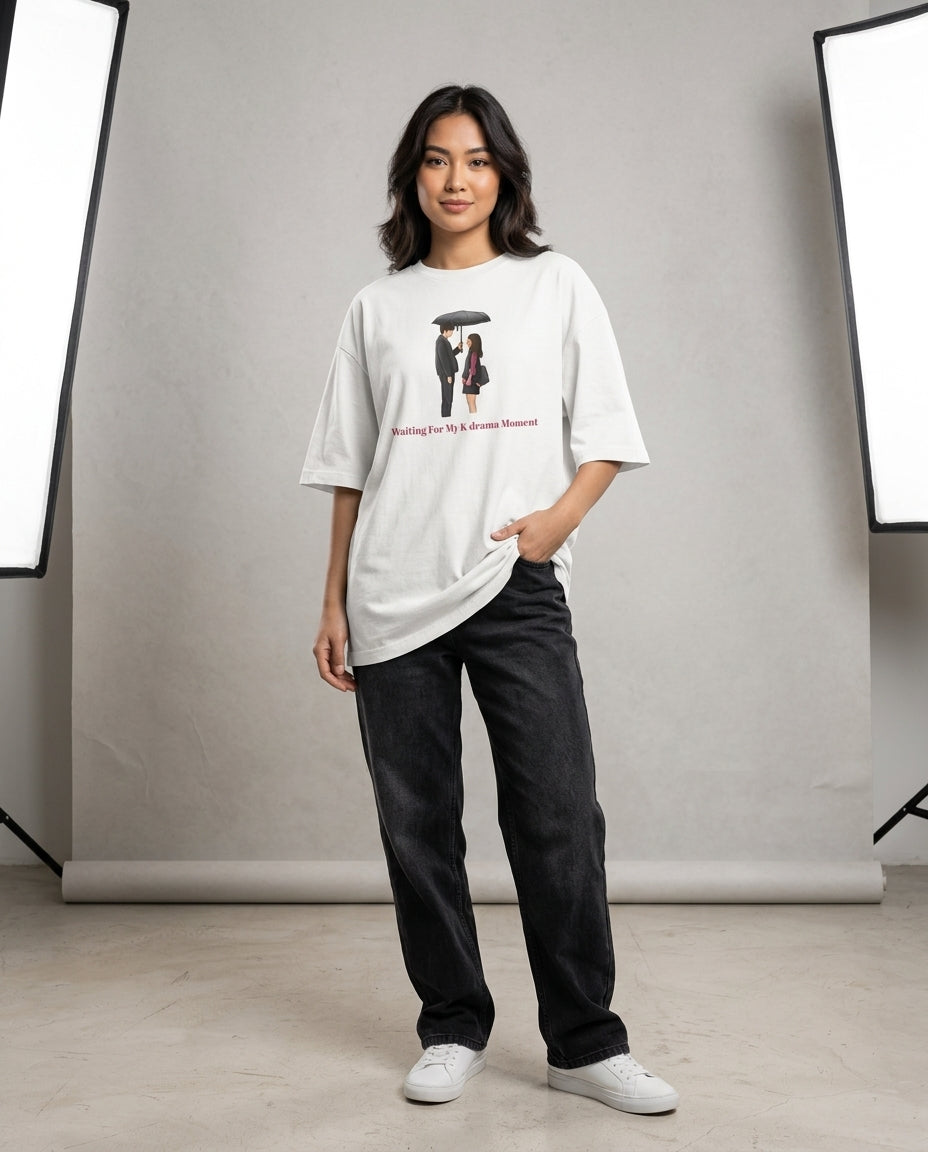 Waiting for my K-Drama Moment White Oversized Fit Unisex T-Shirt