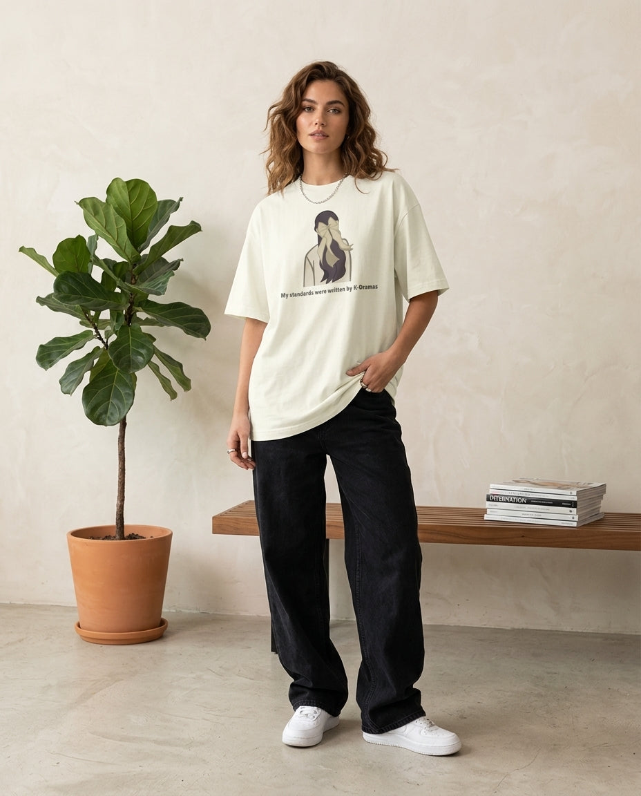 My standards were written by K-Dramas Off White Oversized Fit Unisex T-Shirt