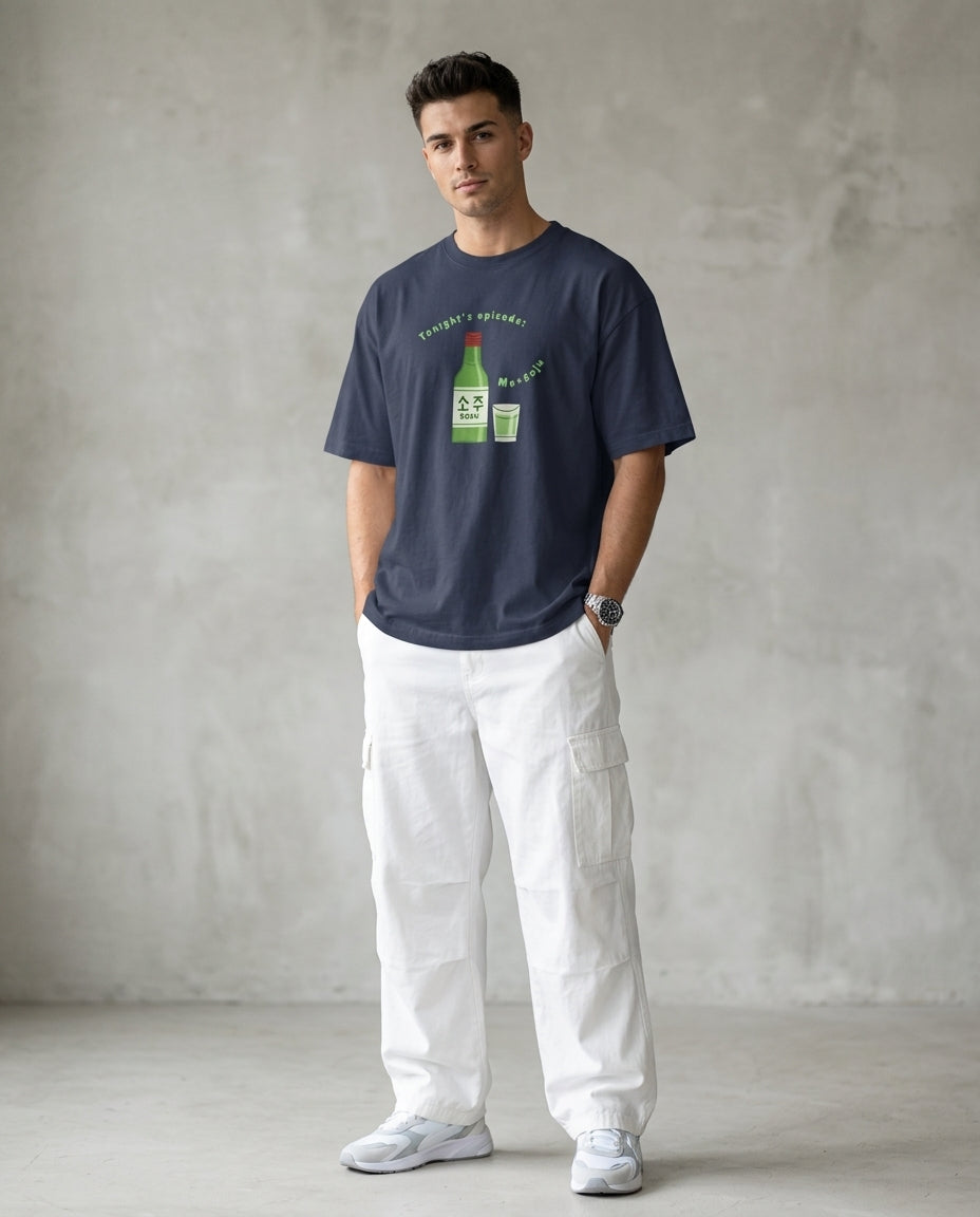 Me+Soju Navy Blue Oversized Fit Unisex T-Shirt