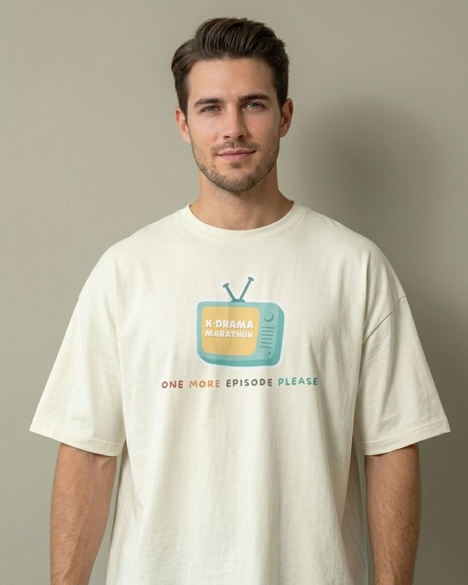 One More Episode Please Off White Oversized Fit Unisex T-Shirt