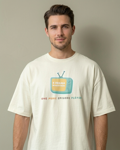 One More Episode Please Off White Oversized Fit Unisex T-Shirt