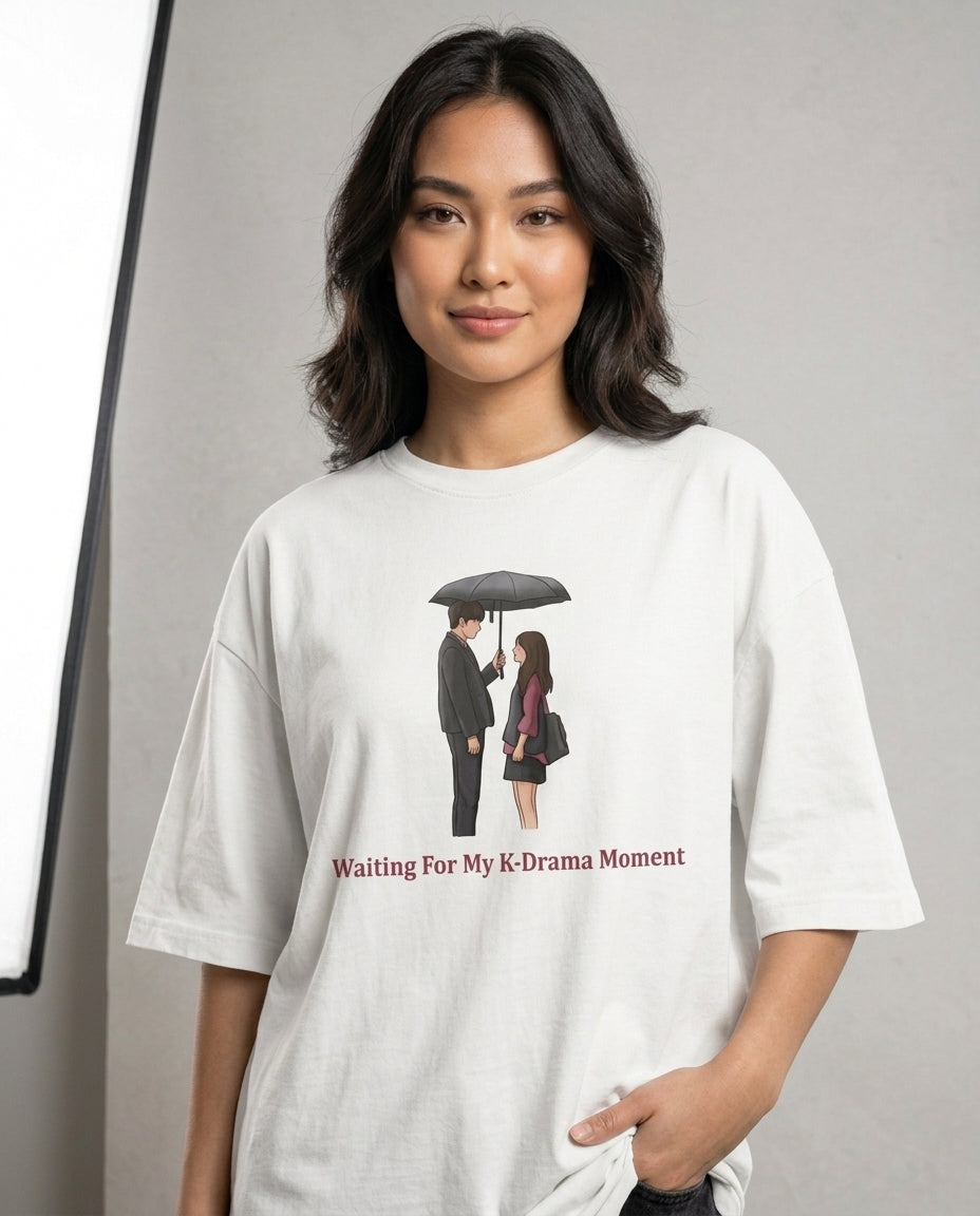 Waiting for my K-Drama Moment White Oversized Fit Unisex T-Shirt