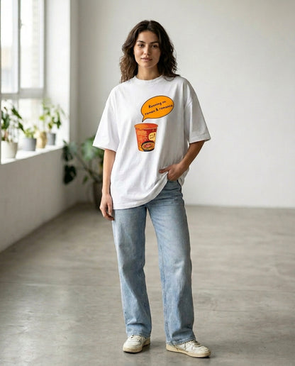 Running on Ramen & Romance White Oversized Fit Unisex T-Shirt