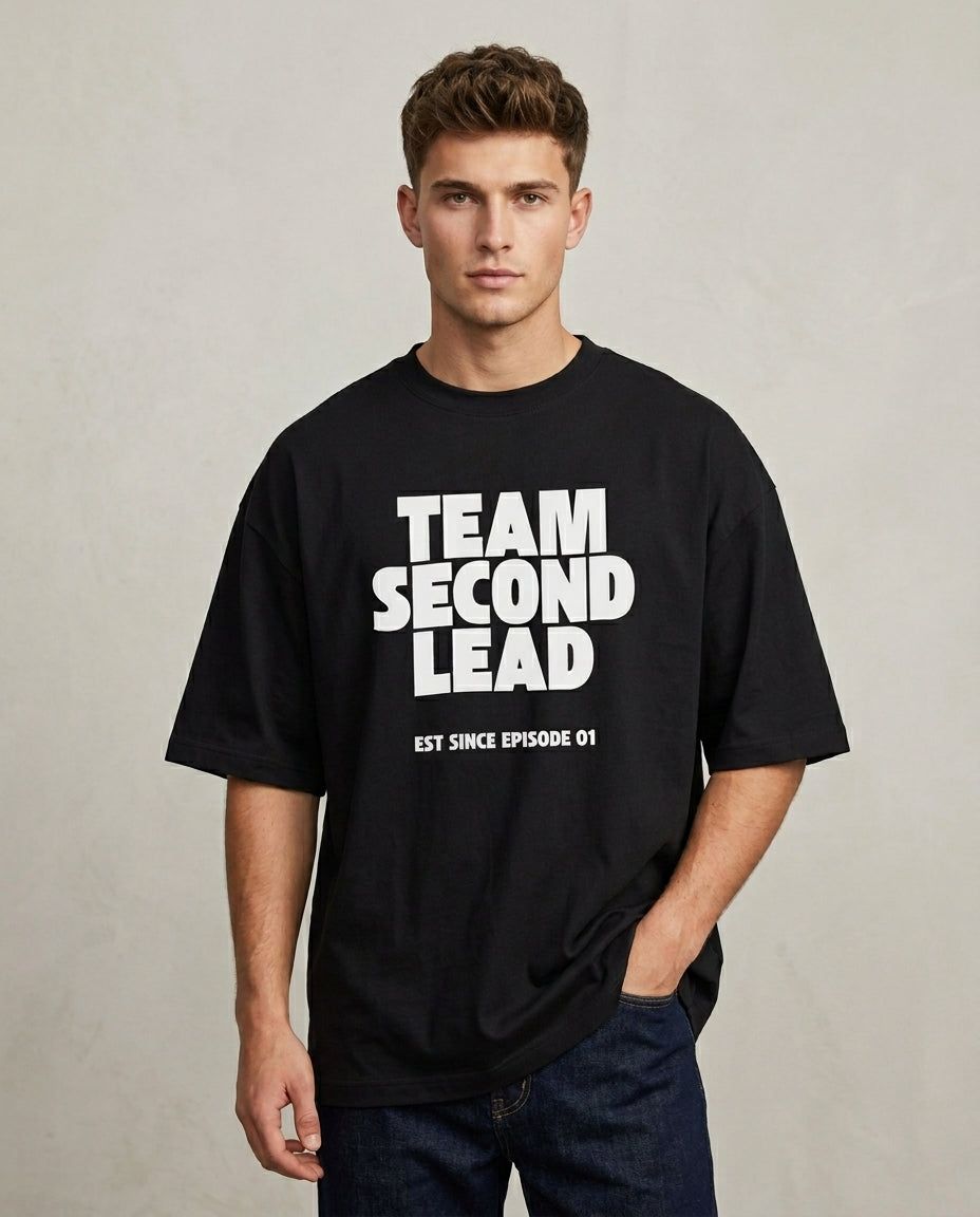 Team Second Lead Black Oversized Fit Unisex T-Shirt