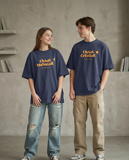 Chaos Combo T-shirts - Navy Blue Oversized Fit Unisex T-Shirt