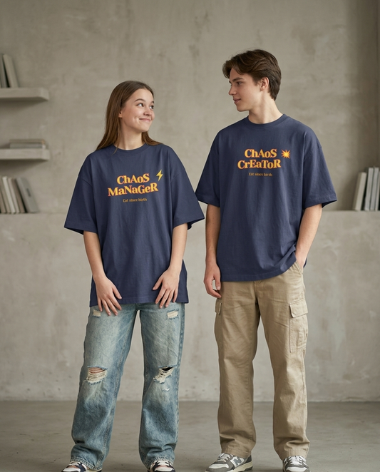 Chaos Combo - Navy Blue Oversized Fit Unisex T-Shirt