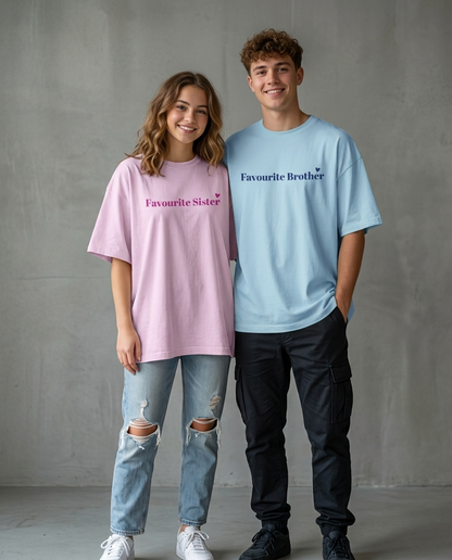 Favourite Brother/Sister Combo - Baby Pink/Blue Oversized Fit Unisex T-Shirt