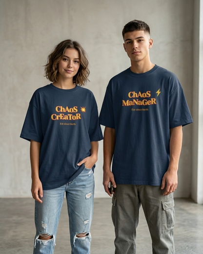 Chaos Combo T-shirts - Navy Blue Oversized Fit Unisex T-Shirt