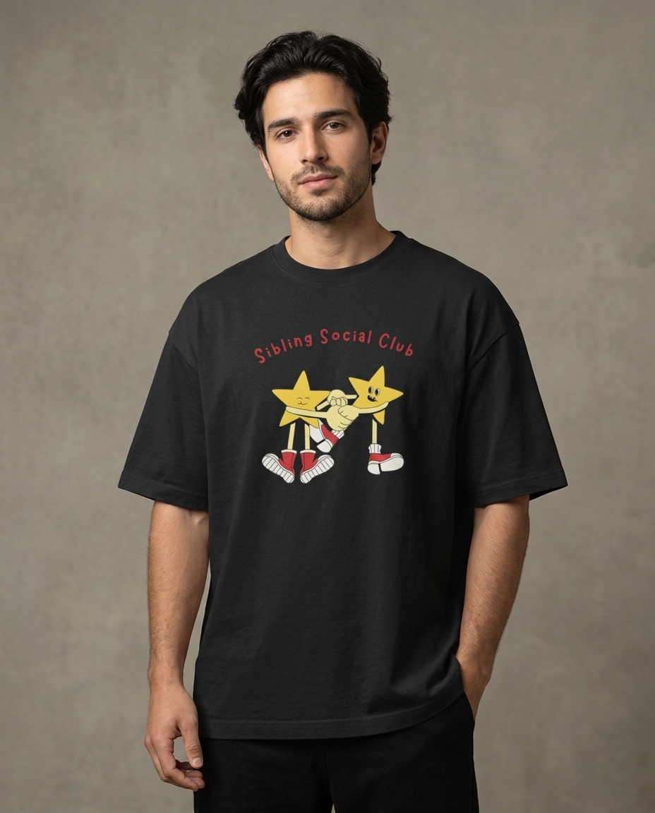 Sibling Social Club Black Oversized Fit Unisex T-Shirt