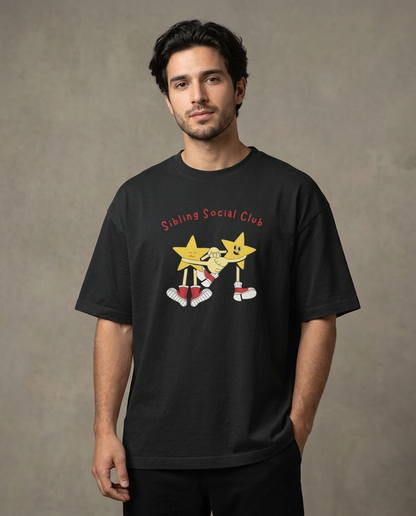 Sibling Social Club Black Oversized Fit Unisex T-Shirt