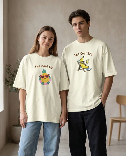 The Cool Bro/Sis Combo - Off White Oversized Fit Unisex T-Shirt