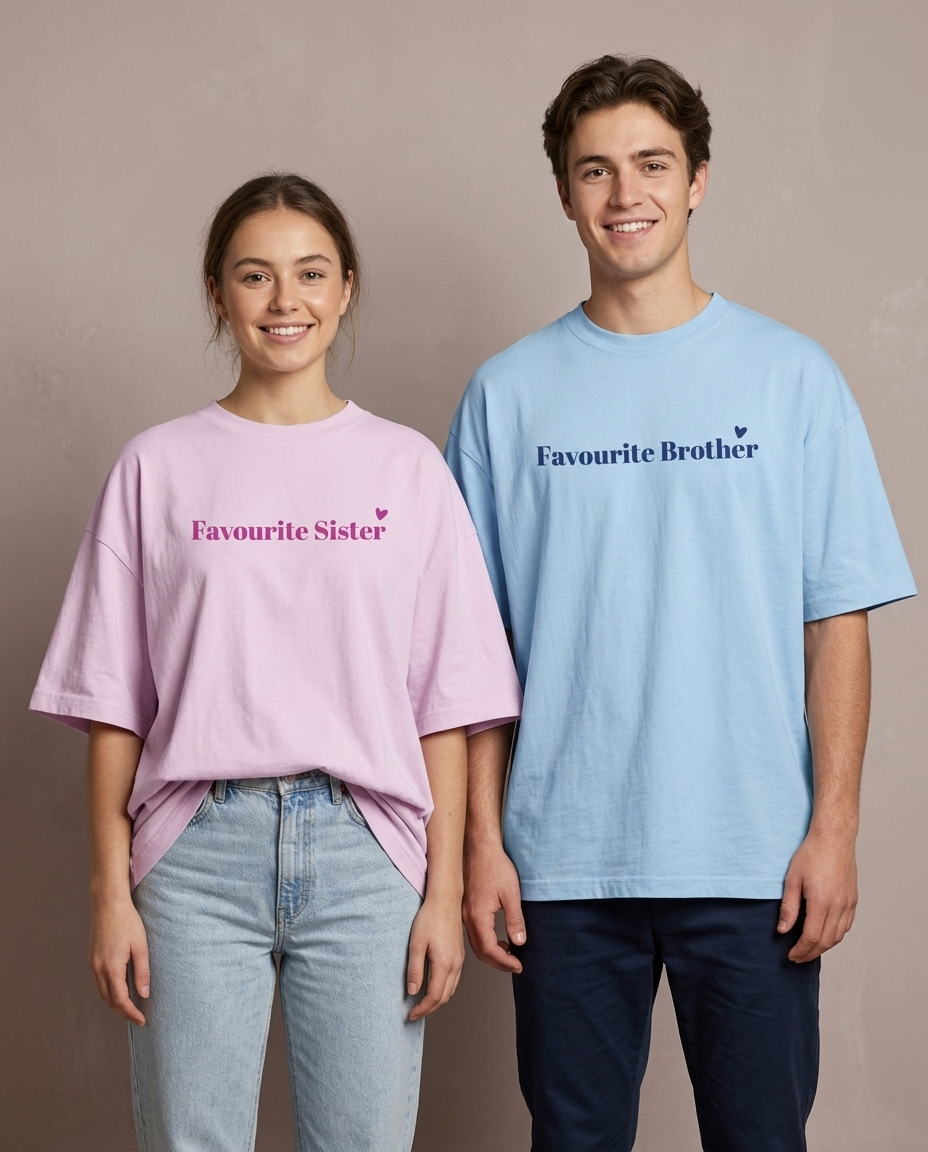 Favourite Brother/Sister Combo - Baby Pink/Blue Oversized Fit Unisex T-Shirt