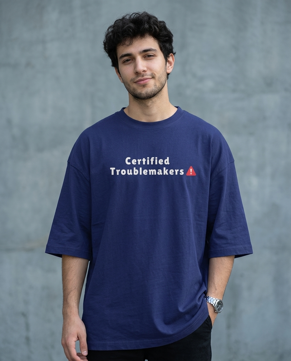 Certified Troublemakers Royal Blue Oversized Fit Unisex T-Shirt