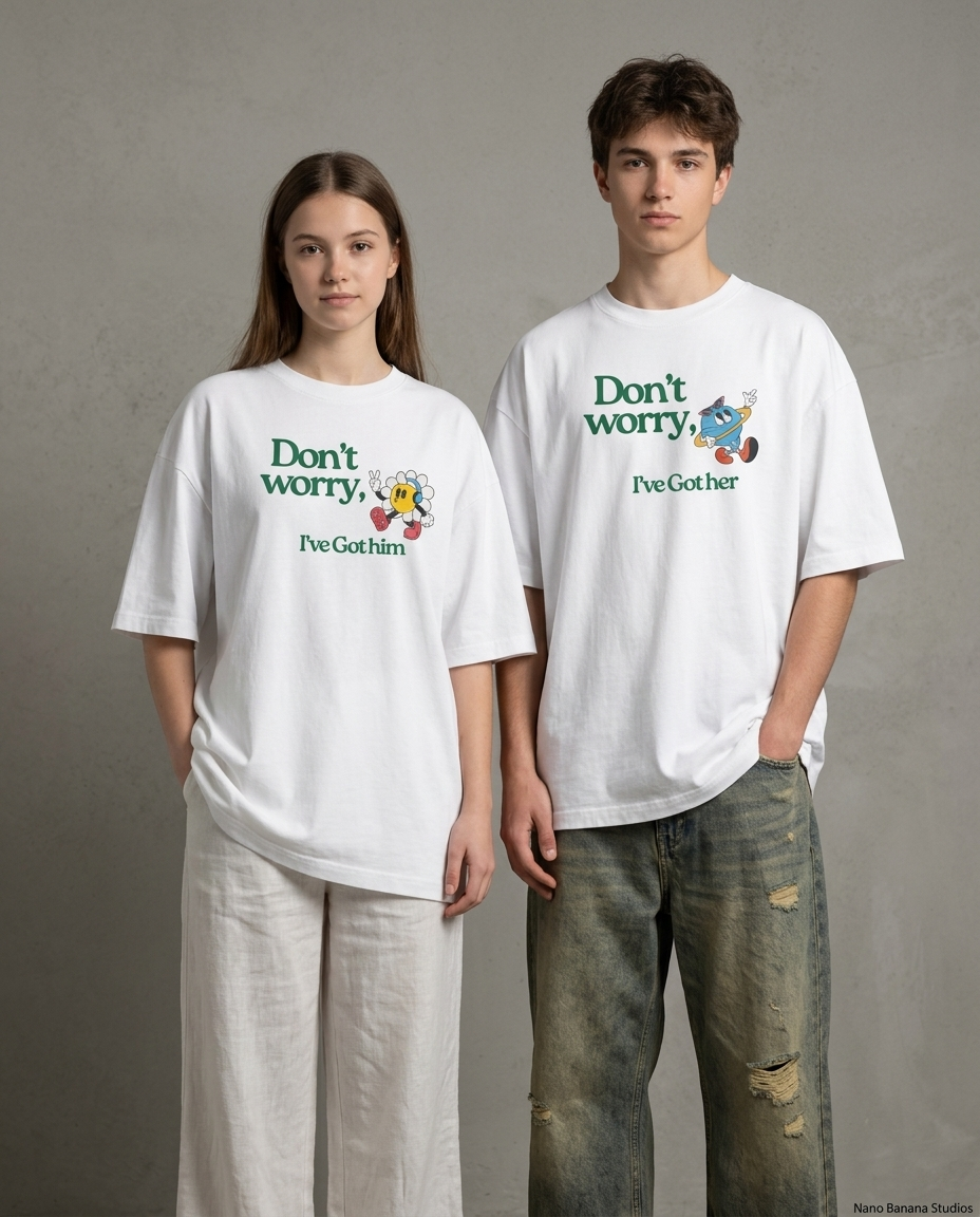 I got him/her Combo T-shirts - White Oversized Fit Unisex T-Shirt