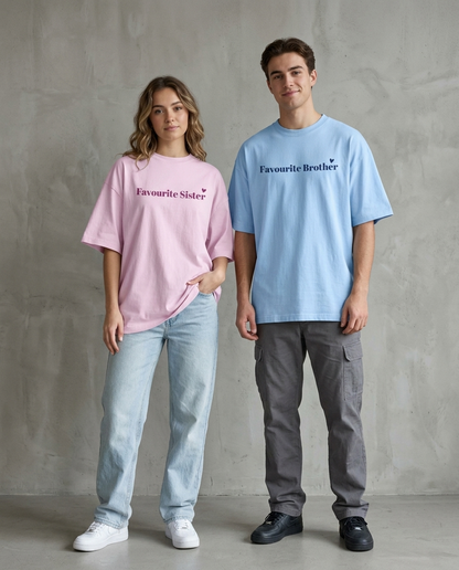Favourite Brother/Sister Combo T-shirts - Baby Pink/Blue Oversized Fit Unisex T-Shirt