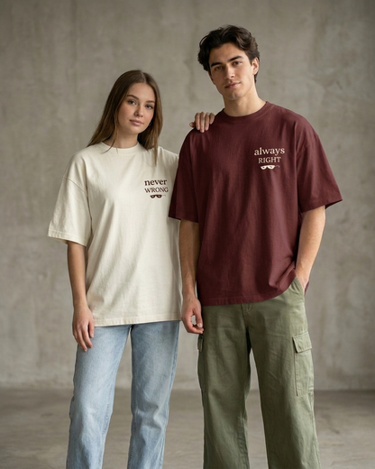 Right/Wrong Combo - Maroon/Off White Oversized Fit Unisex T-Shirt
