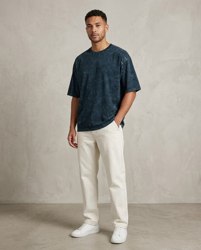 Navy Blue Oversized Acid Wash T-shirt