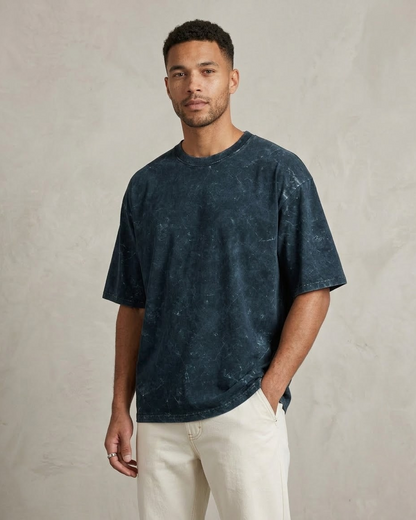 Navy Blue Oversized Acid Wash T-shirt