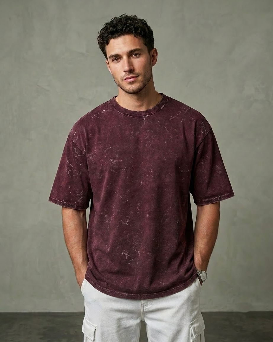 Maroon Oversized Acid Wash T-shirt