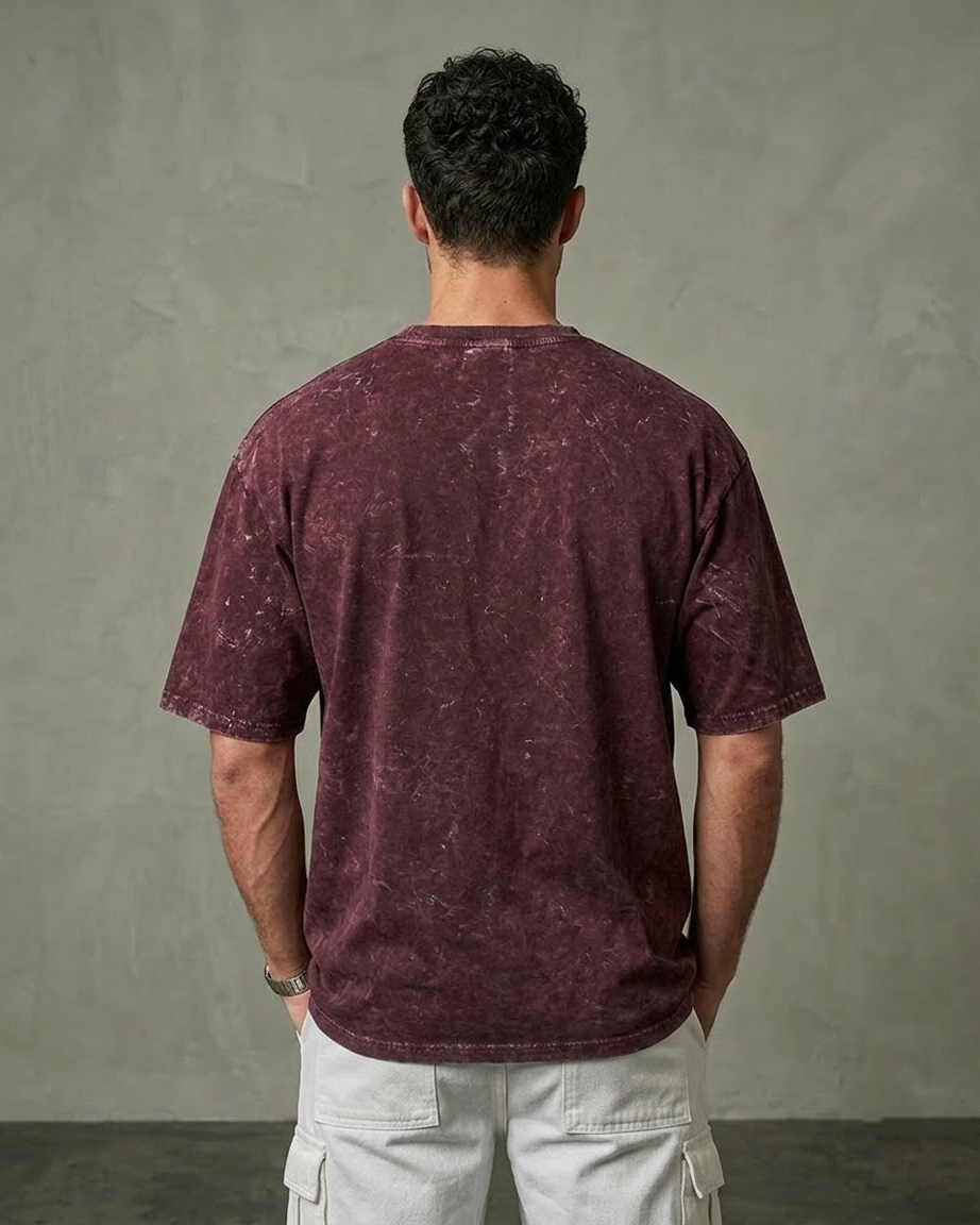 Maroon Oversized Acid Wash T-shirt