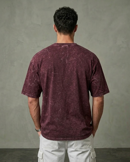 Maroon Oversized Acid Wash T-shirt