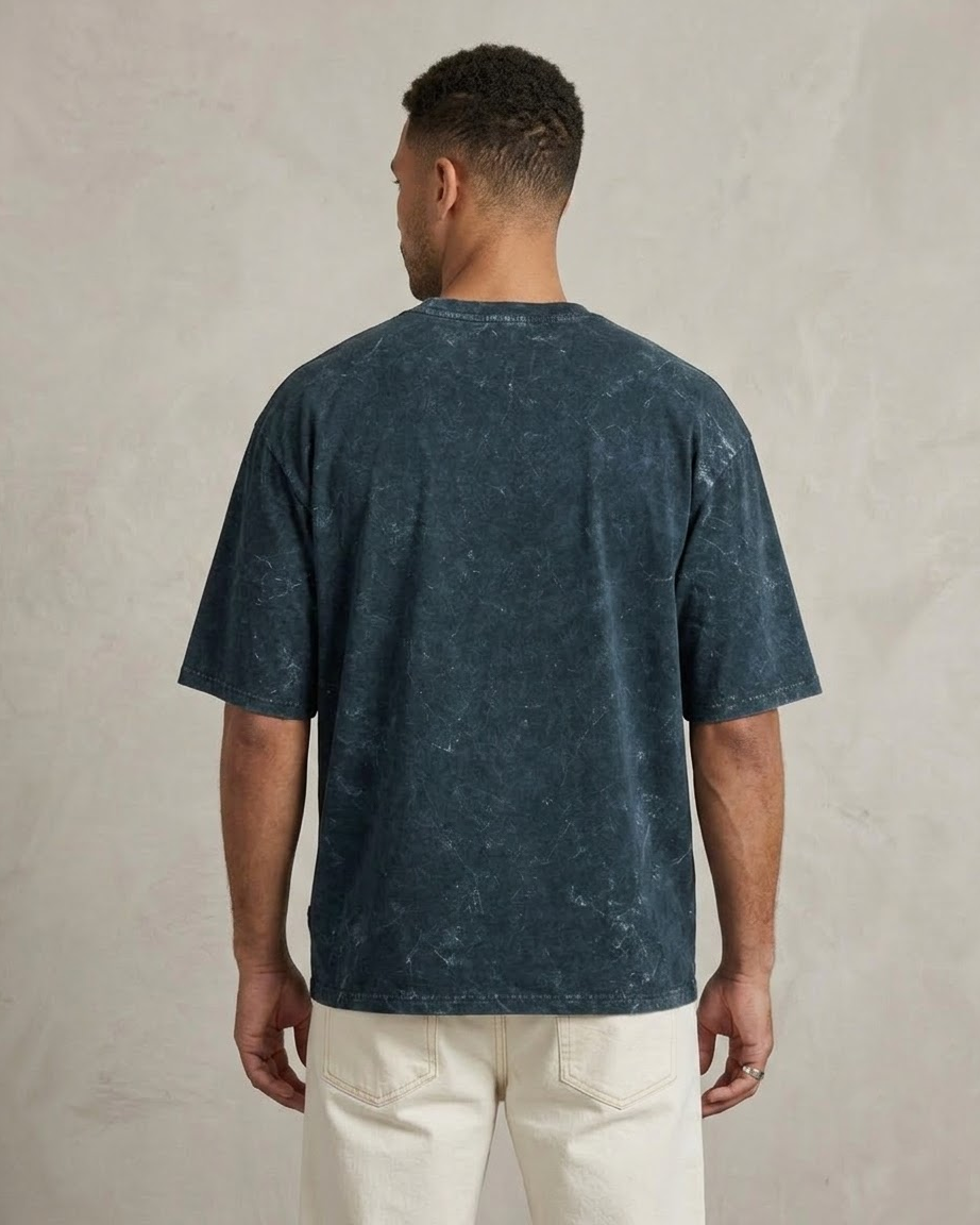 Navy Blue Oversized Acid Wash T-shirt