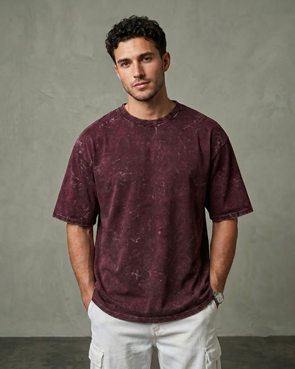 Maroon Oversized Acid Wash T-shirt