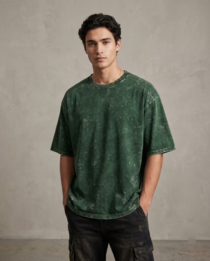 Bottle Green Oversized Acid Wash T-shirt