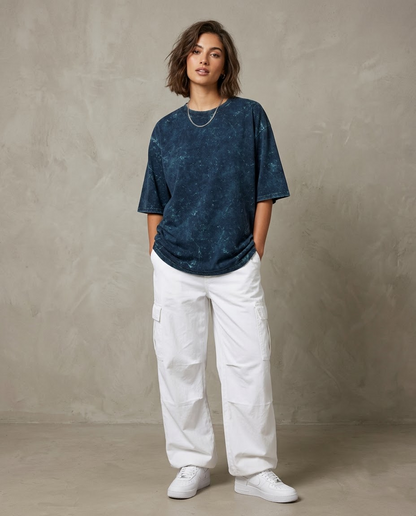 Navy Blue Oversized Acid Wash T-shirt