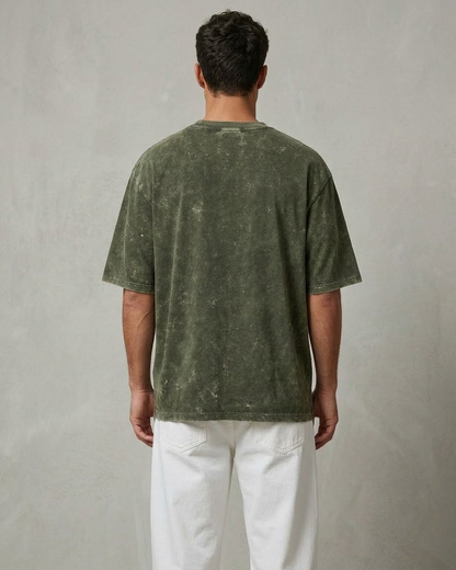 Olive Green Oversized Acid Wash T-shirt