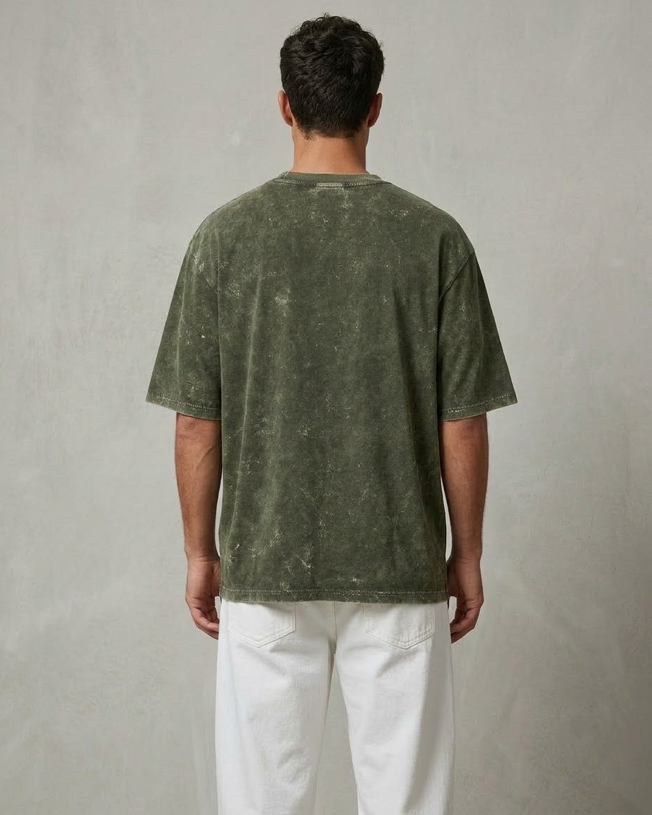 Olive Green Oversized Acid Wash T-shirt