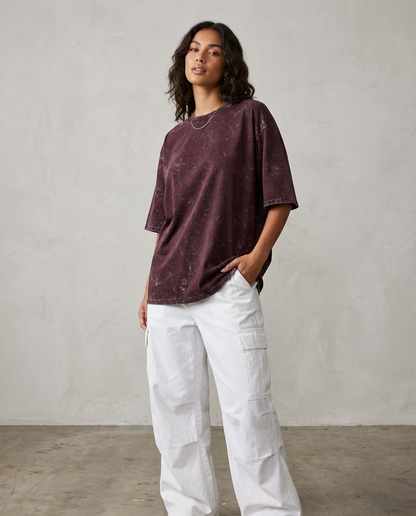 Maroon Oversized Acid Wash T-shirt