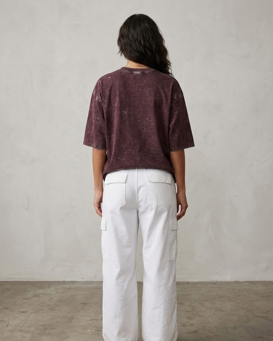 Maroon Oversized Acid Wash T-shirt