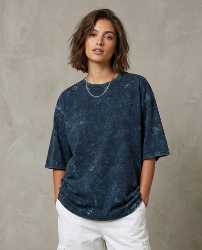 Navy Blue Oversized Acid Wash T-shirt