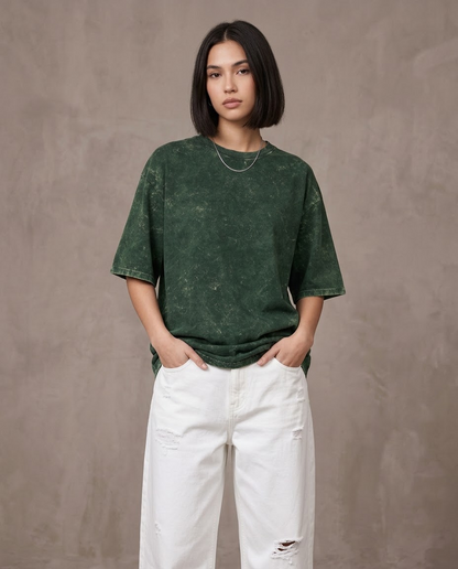 Bottle Green Oversized Acid Wash T-shirt