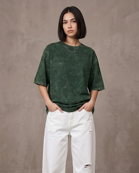 Bottle Green Oversized Acid Wash T-shirt