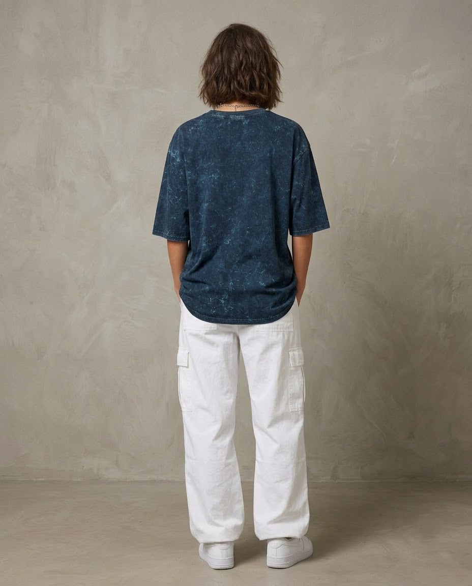 Navy Blue Oversized Acid Wash T-shirt