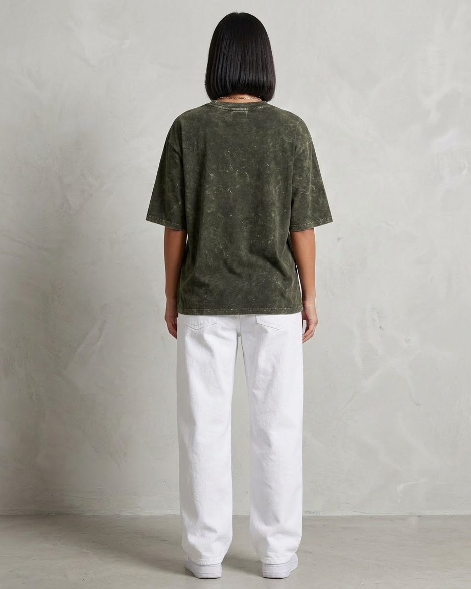 Olive Green Oversized Acid Wash T-shirt