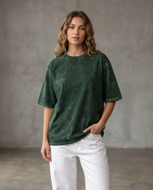 Bottle Green Oversized Acid Wash T-shirt