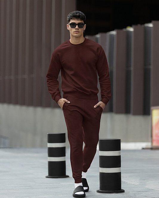 Maroon Solid Sweatshirt and Joggers Co-Ord Set for Men