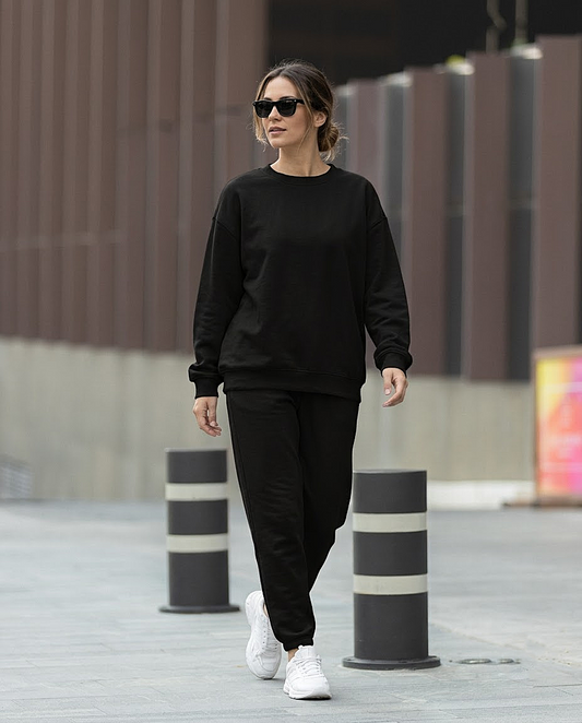 Black Solid Sweatshirts and Joggers Co-Ord Set for Women