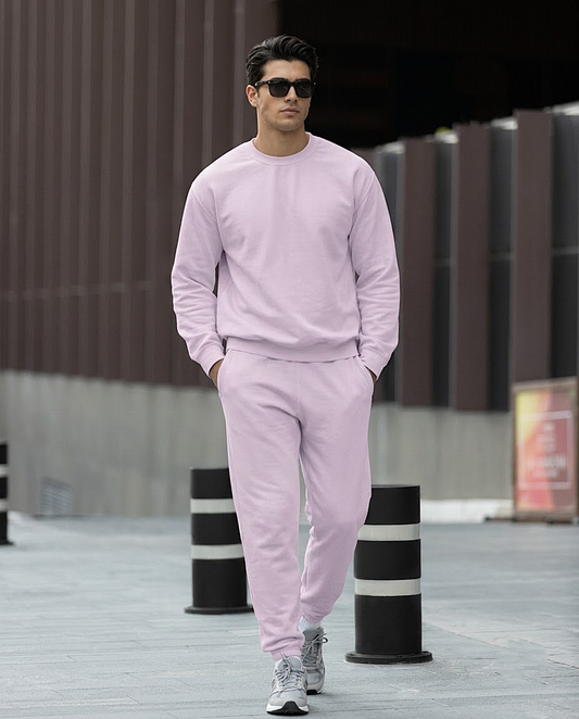 Light Pink Solid Sweatshirt and Joggers Co-Ord Set for Men