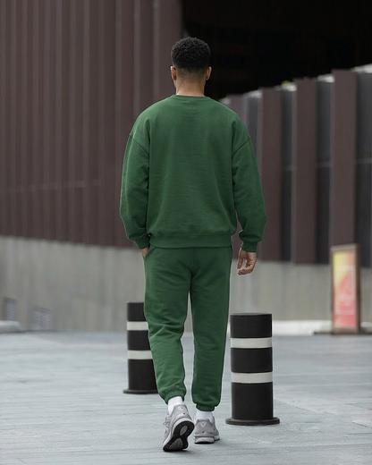 Bottle Green Solid Sweatshirt and Joggers Co-Ord Set for Men