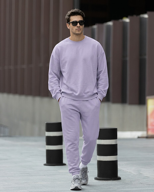Lavender Solid Sweatshirt and Joggers Co-Ord Set for Men