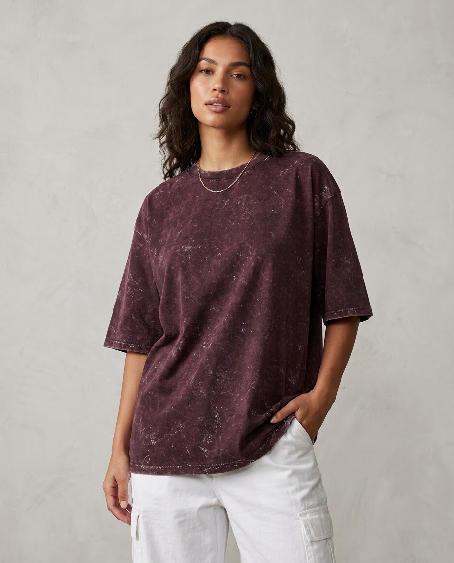 Maroon Oversized Acid Wash T-shirt