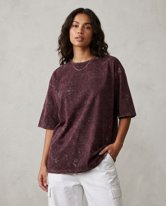 Maroon Oversized Acid Wash T-shirt